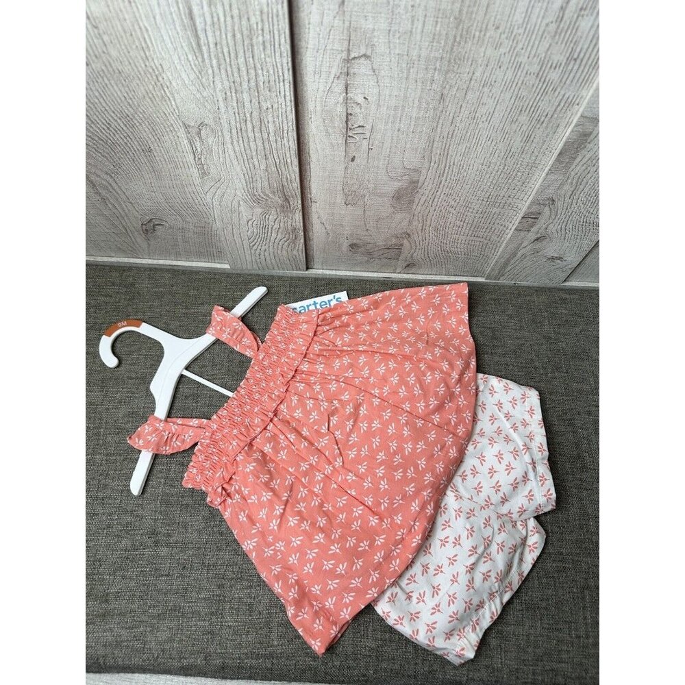 Carters Just One You Infant Girls Top & Shorts Set 9 Months Coral White Floral - Picture 3 of 4